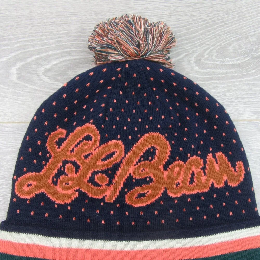 L.L. Bean Pom Beanie Cap Unisex One Size Fit Navy Multi NEW - Picture 4 of 9